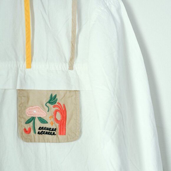 White Collared Button Down Shirt: Embroidery/Upcycled Pockets/Details - Picture 11 of 11